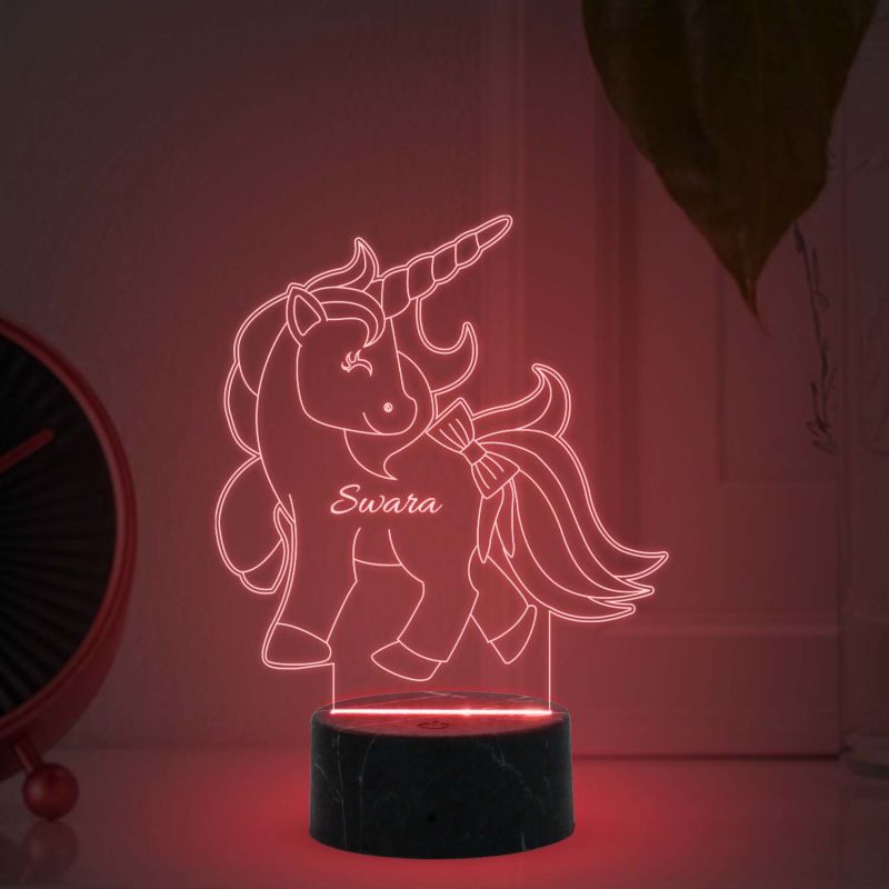 3D Illusion Unicorn Horse  Night Lamp with Warm White Light Customized with Name Gifts for Kids ,Bedroom Decoration